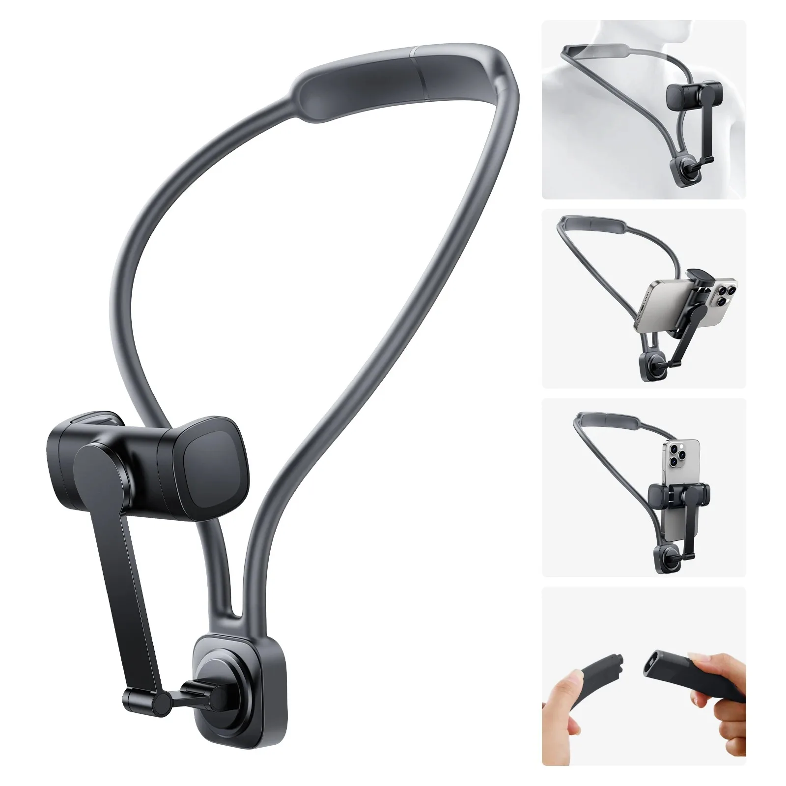 Eary Neck Phone Holder Hands Free Phone Stand For POV Vlog Video Chest Mount For Recording Selfie Multi-Functional Clip Bracket
