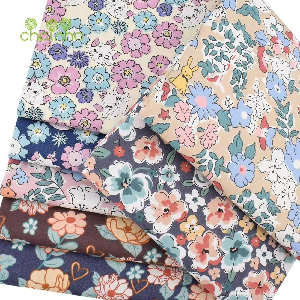 Chainho,Printed Twill Weave Cotton Fabric,Patchwork Cloth,DIY Sewing Quilting Material,Floral Series,2 Specification,CC341