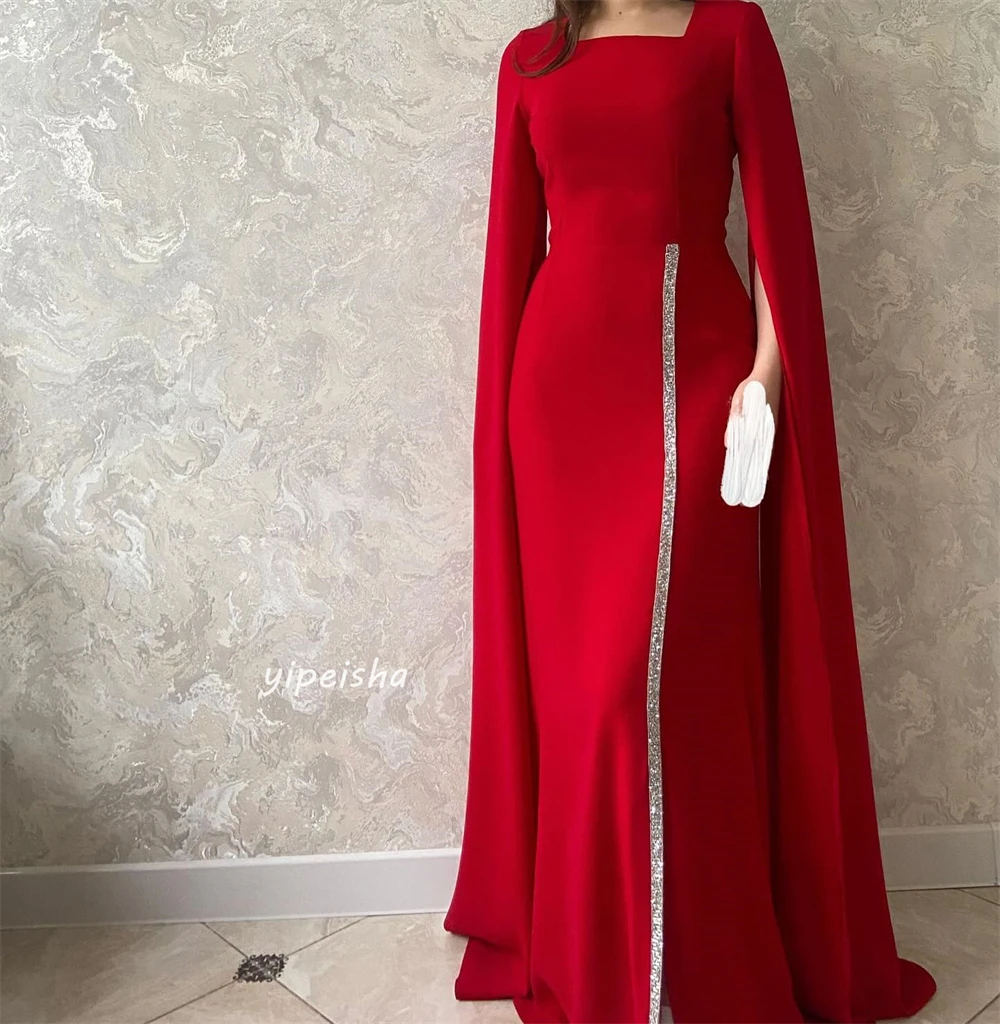 Ball Dress Evening Jersey Draped Pleat Sequined Evening A-line Square Collar Bespoke Occasion Gown Long Dresses Saudi Arabia