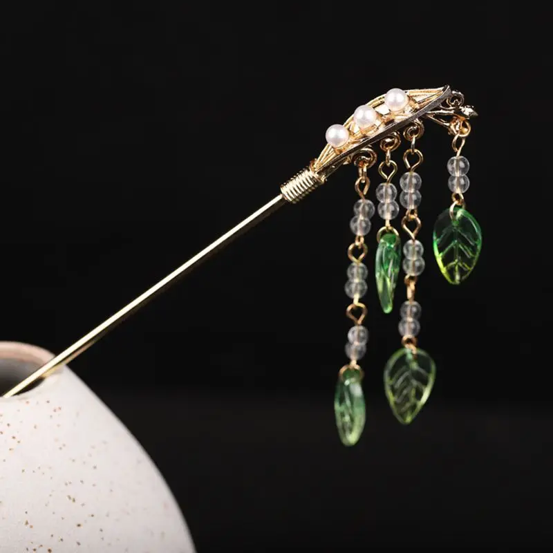 

Vintage Tang Dynasty Metal Hair Stick with Tassel for Women