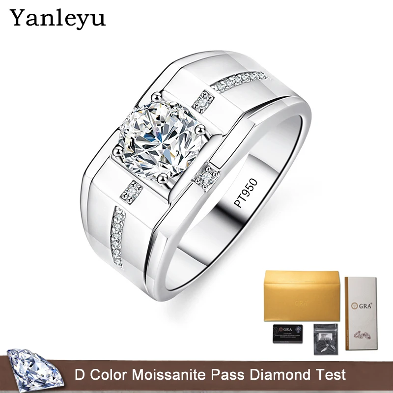 

Yanleyu 1.0ct VVS1 D Color Moissanite Rings For Men Pure PT950 Platinum Wedding Engagement Jewelry Ring With GRA Certificate