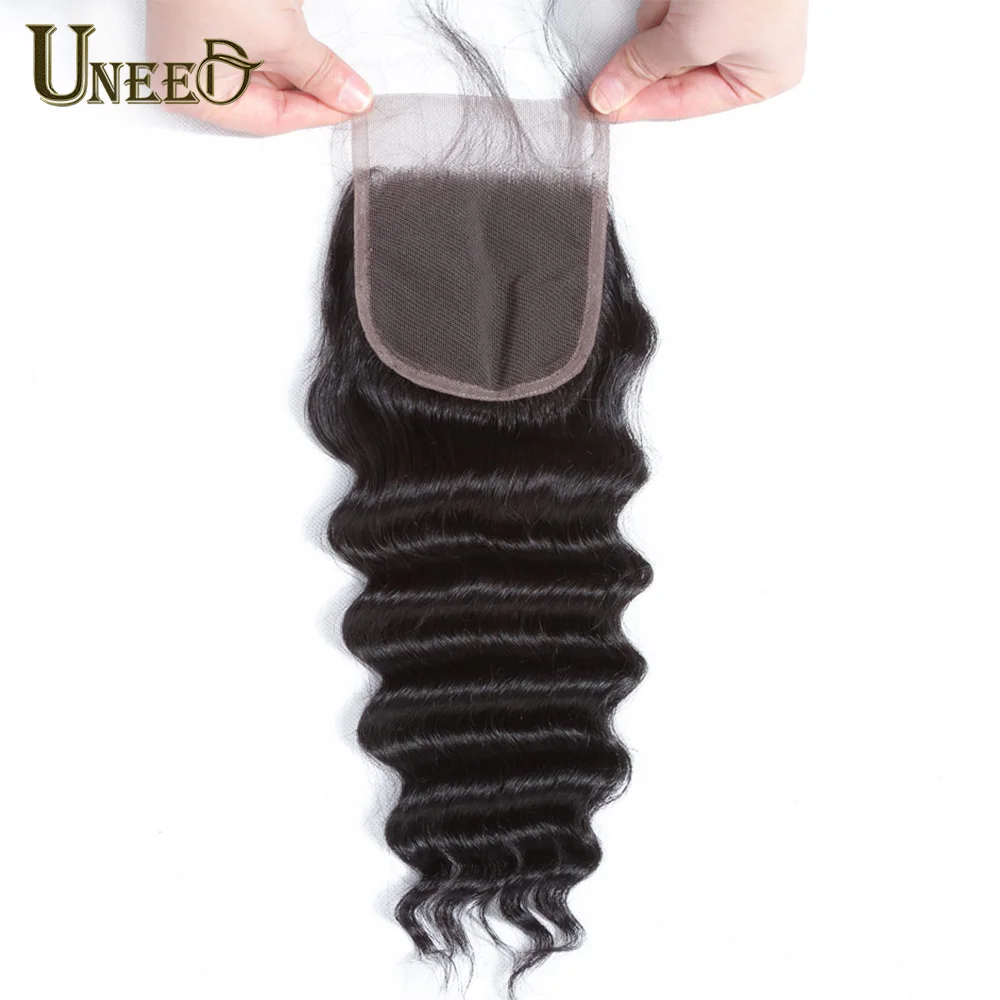 Ueed Hair Peruvian Loose Deep Wave Closure Free/Middle Part Human Hair Lace Closure 10"-20" Remy 120% Density Swiss Lace