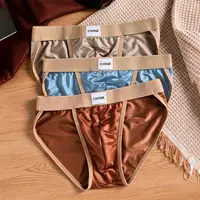 Lot de 3 slips de bain triangulaires en satin de soie glacée pour homme, respirants, ultra doux, confortables et sexy 3