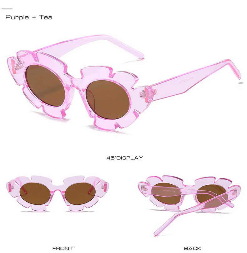 SO&EI Fashion Cat Eye Candy Colors Sunglasses Women Retro Brand Designer Flower Shape Eyewear Men Trending Sun Glasses UV400