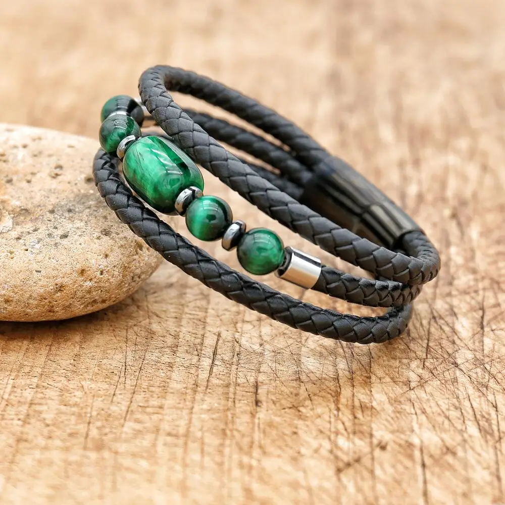 Men's Woven Bracelet | Brown & Green Beaded Stripes | Sets or Solos –  Strands and Bands by Fran