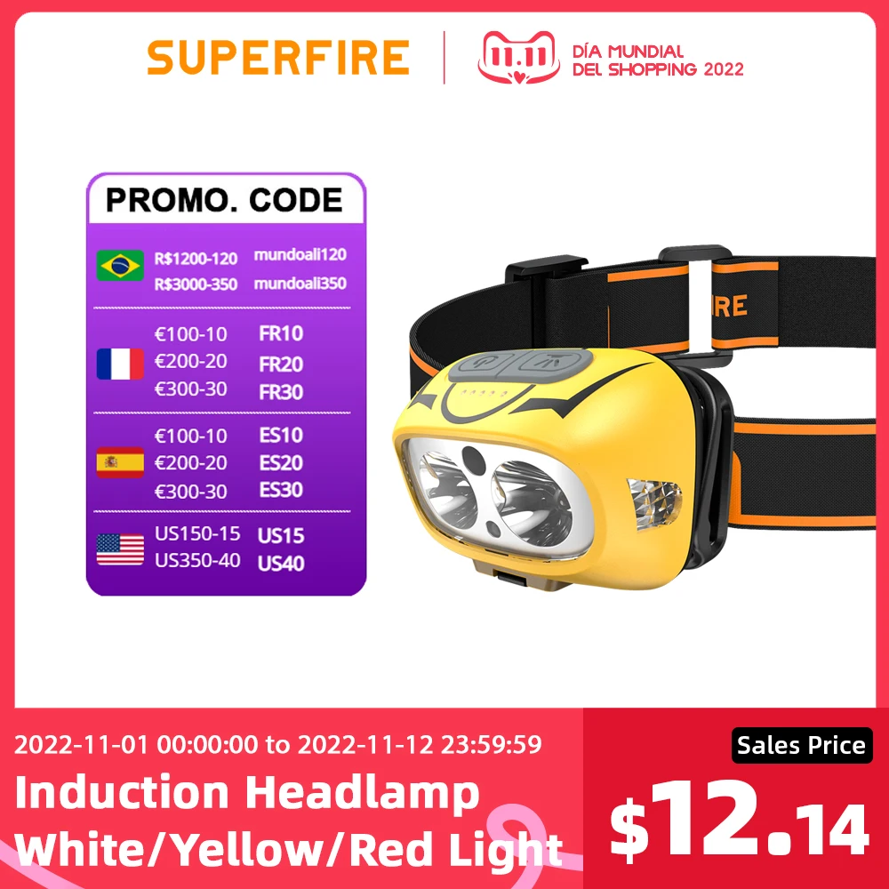 Tanie SupFire HL05-S biała + żółta lampa czołowa LED Motion Sensor