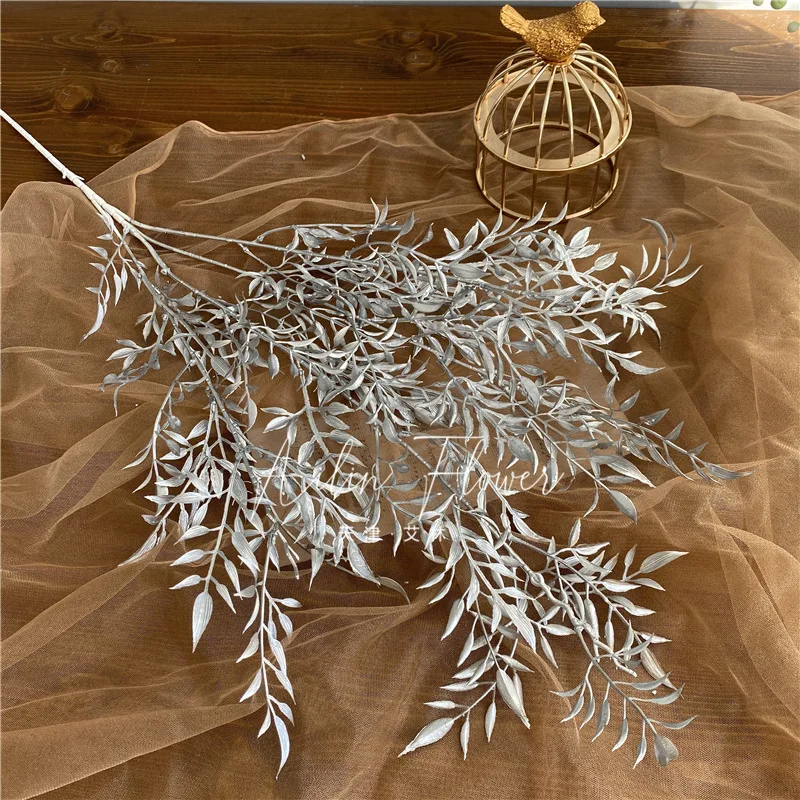 Serie de flores plateadas para bodas, hojas, material para escenario, fiesta, hilera de flores artificiales, tema navideño, arreglo floral, decoración del hogar