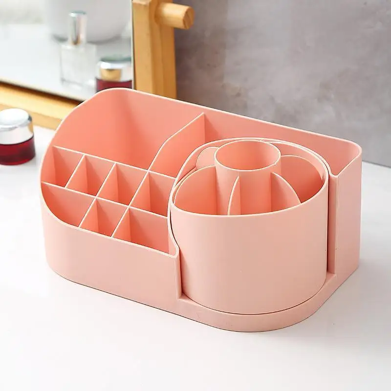 Portable Cosmetics Storage Box with Compartment,Desktop Large Capacity Pencil Case,Rotating Pencil Case,Makeup Brush Storage Box