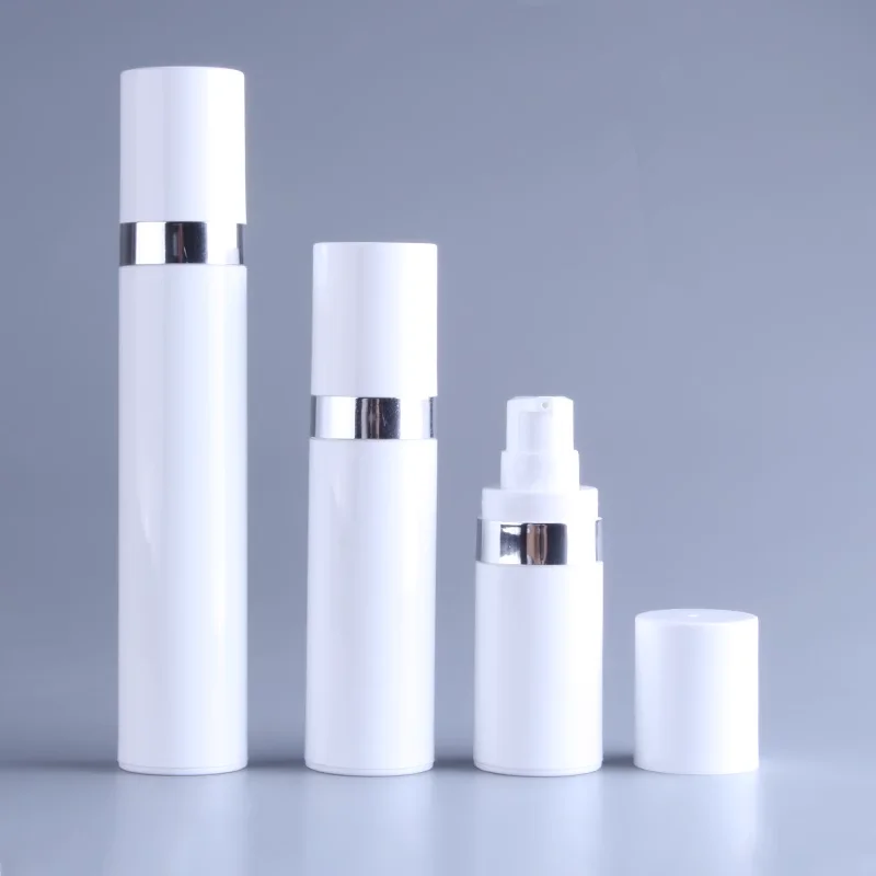 15ml 30ml 50ml White Airless Vacuum Bottle Makeup Foundations and Serums Empty Refillable Toiletries Container Silver Pump
