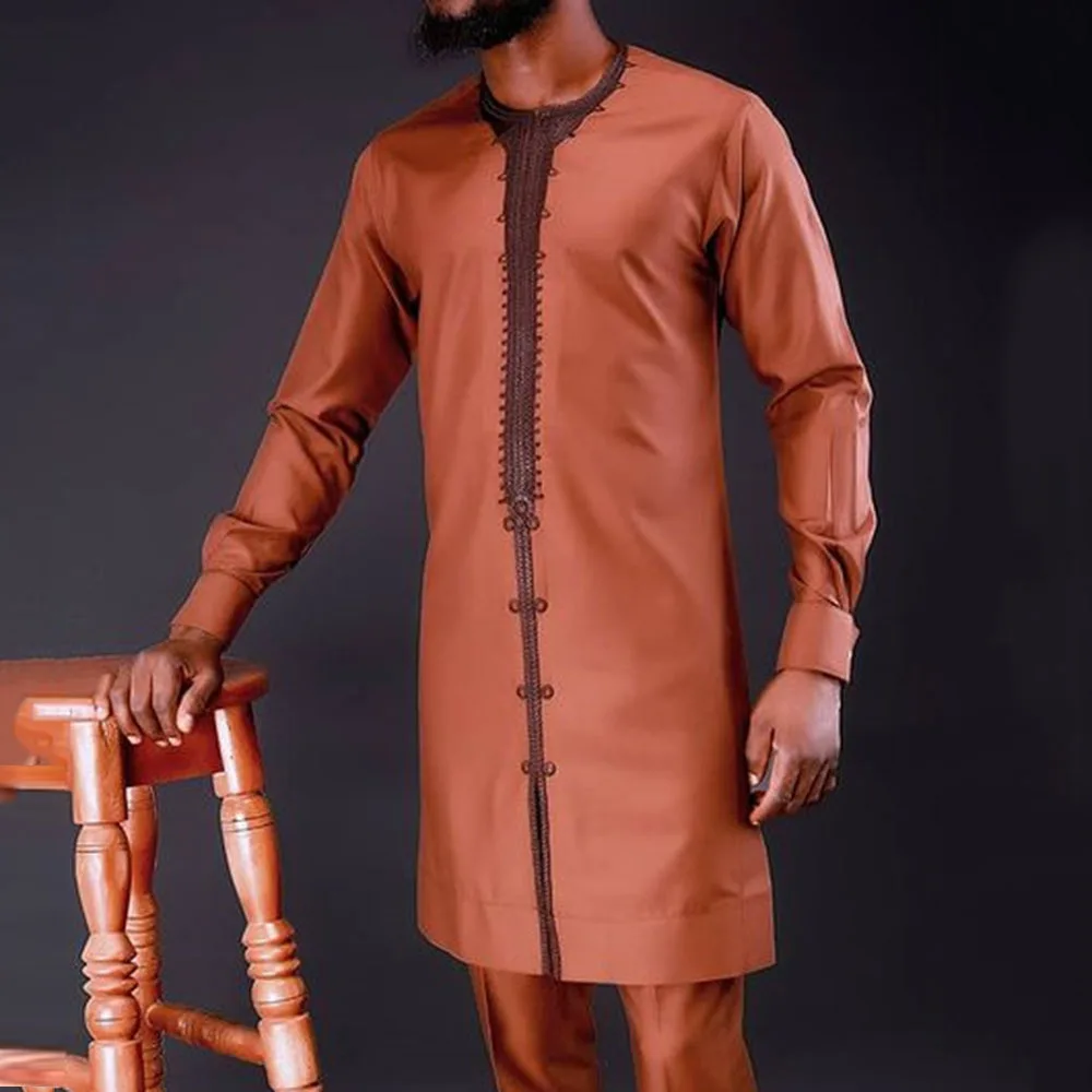 

Men's famous ethnic style top, summer red fitted square neck cotton, youth spring and autumn solid color shirt