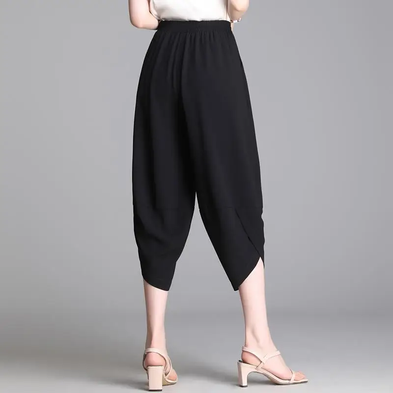 Fashion Women Summer Black Bloomers Capris Korean Clothing Versatile Casual Pants Slim Elastic High Waist Thin Vintage Trousers