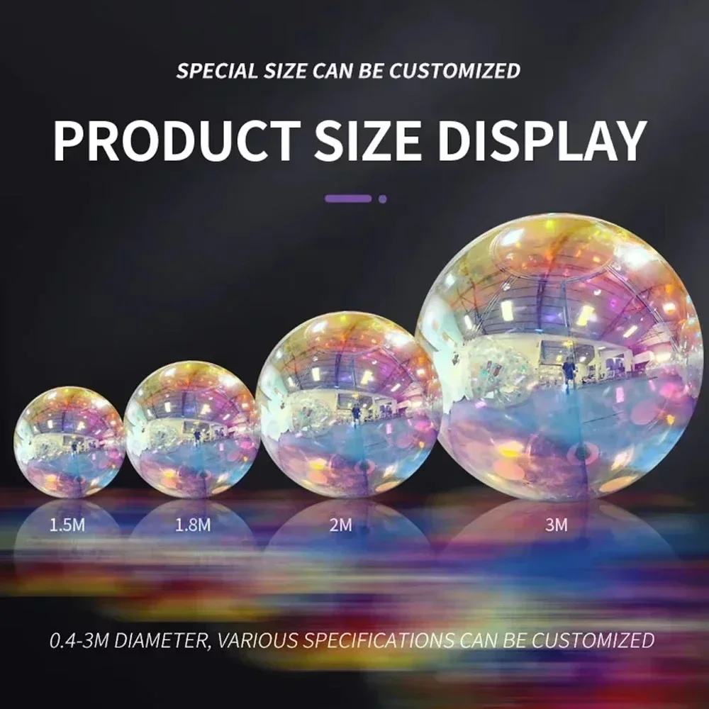 Iridescent Inflatable Mirror Ball Big Shiny Balls Airtight Giant Balloon Large PVC Sealed Sphere For Wedding Decoration