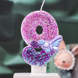 Creative DIY Butterfly Gradient Purple Bow Digital Birthday Candle - Kid's Party Cake Decoration Supplies (9)