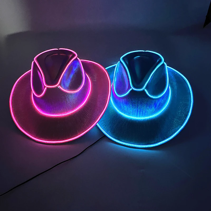 Fluorescent Party Props  Western Cowboy Hat Glowing  LED Pearlescent  Cowboy  Cowgirl Hat  Lighting Up For Carnival Party