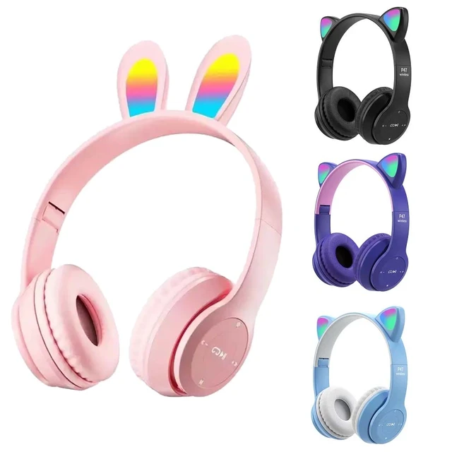 Auriculares inalámbricos con orejas de gato para niño y niña, audífonos con  luz Flash, Micrófono, Control LED, estéreo, música, teléfono, Bluetooth,  regalo - AliExpress