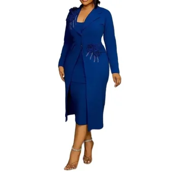 2025 2 Piece Blazer Sleeveless Dress Sets African Dresses for Women Elegant Outfits Africa Clothes Office Lady Dashiki Ankara 1