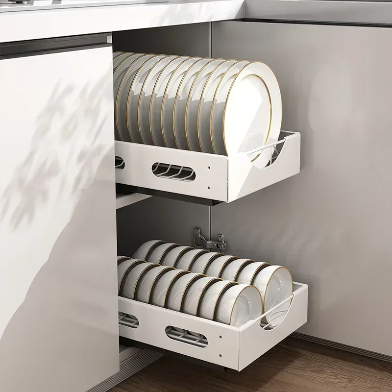 

Storage Plate Pull-out Cabinet Household Kitchen Built-in Clatter Organizer Partition Drawer Rack