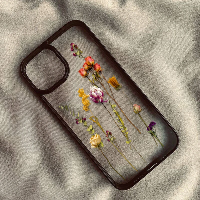 Elegant Pink Floral Shockproof Phone Case - Stylish Flower Design with Black Accents