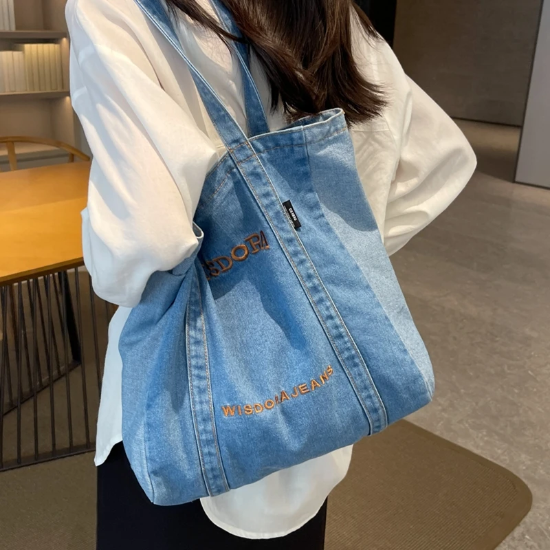 Denim Shoulder Bags Women Fashion Panelled Chic Large Capacity