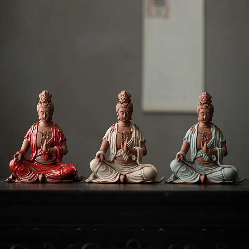 Guanyin Bodhisattva Ornaments, Ceramic, New Chinese Zen Style, Living Room, Foyer Decoration, Household Buddha Statue, Handicr
