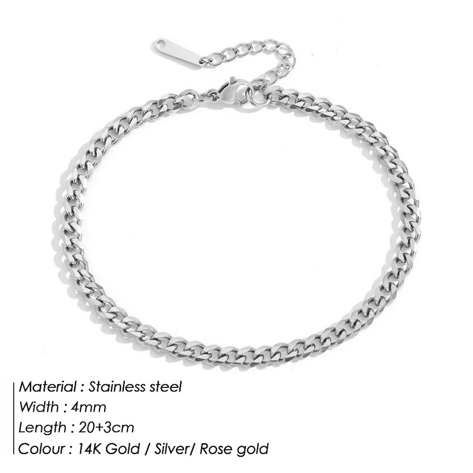 Ankle Chains 4MM Stainless Steel Cuban Chain Anklets for Men Women 14K Gold Color Curb Foot