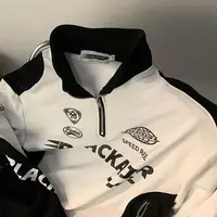 American retro street alphabet print stitching stand collar sweater men and women spring and autumn tide brand sports top - Image 3