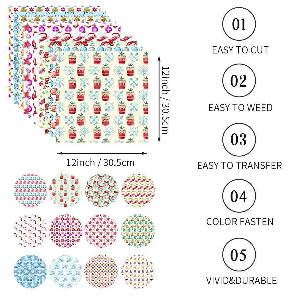 WOWOCUT 크리스마스 불융성 전사 잉크 시트, 열 전사, 머그 코스터 셔츠 귀걸이, 승화 잉크 시트, 12 인치 x 12 인치