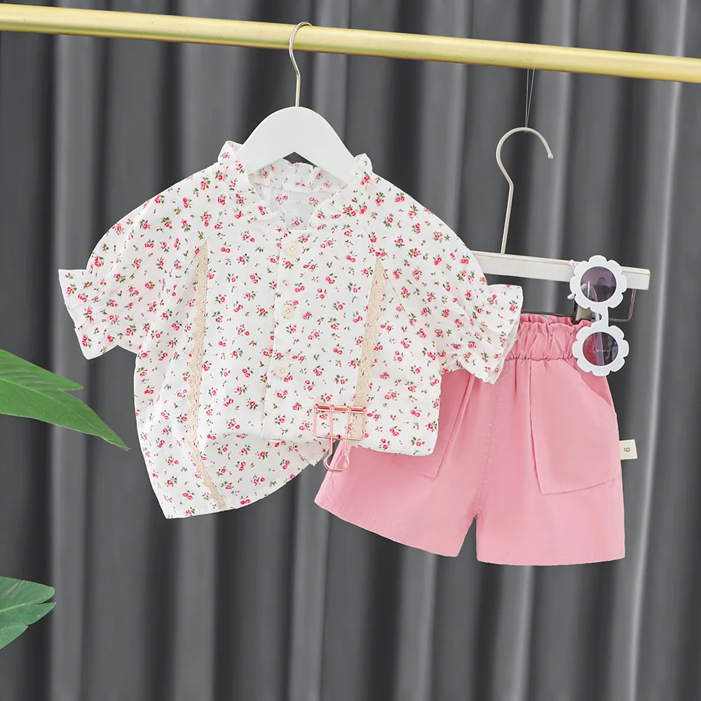 

2023 New Children Clothing Summer Fashion Suit Kids Clothes Girls Print Top + Shorts Two Pieces Sets 0-4 Years Baby Girl Clothes