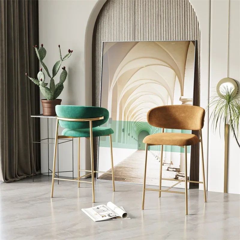 Backrest Ergonomic Bar Stools Nordic Metal Designer Reception Bar Chairs Green Relaxing Sgabello Cucina Living Room Furniture