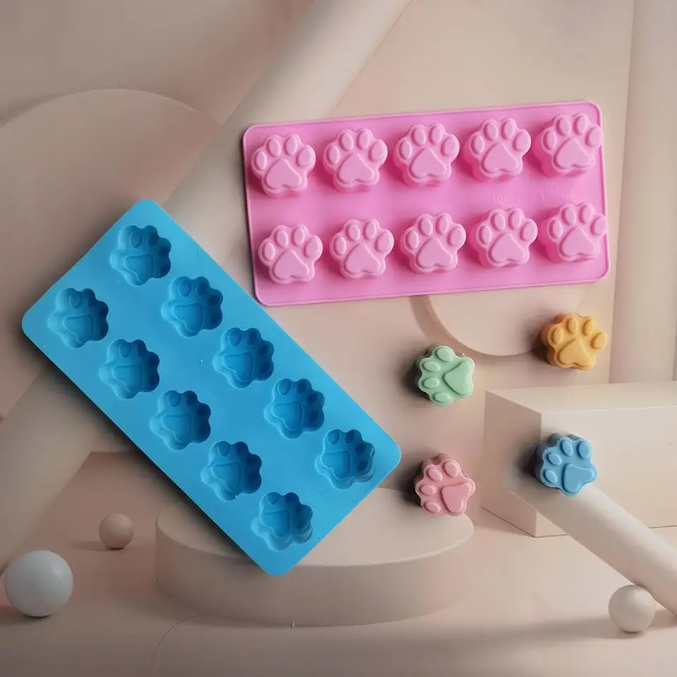 Set 3 Stampi In Silicone A Forma Di Zampa - Per Dolcetti Per Cani, Cioccolatini, Ghiaccio E Sapone