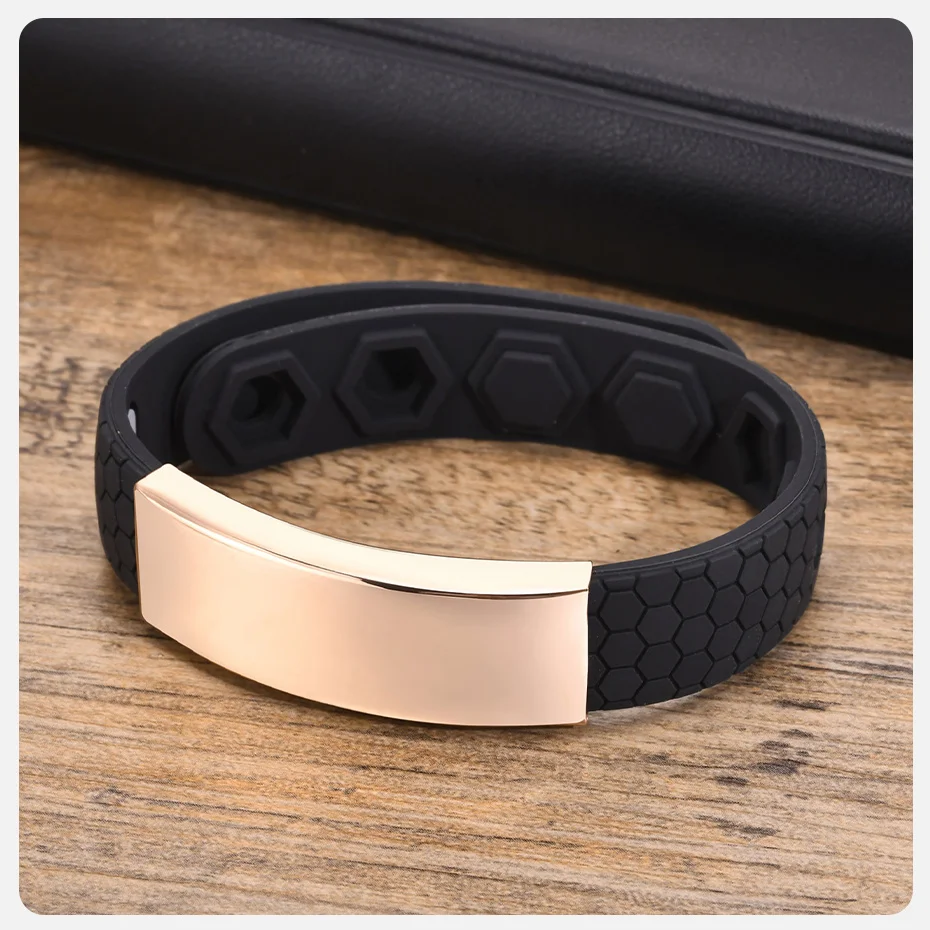Vnox kostenlos personal isierte 16mm Silikon Armbänder für Männer Junge, anti statisches Gummiband mit Edelstahl Armreif, benutzer definierte Geschenk – Detail 16