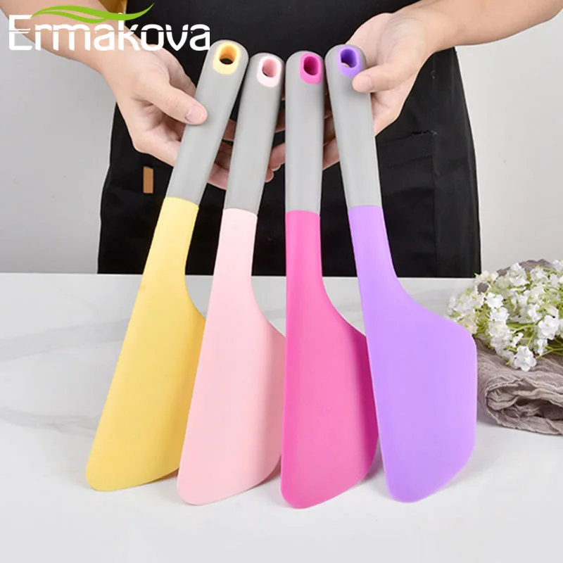 ERMAKOVA Omelette Spatula Kitchen Omelet Turner Silicone Non-stick Omelette Scraper Silicone Pigment Scraper with Non Slip Grip