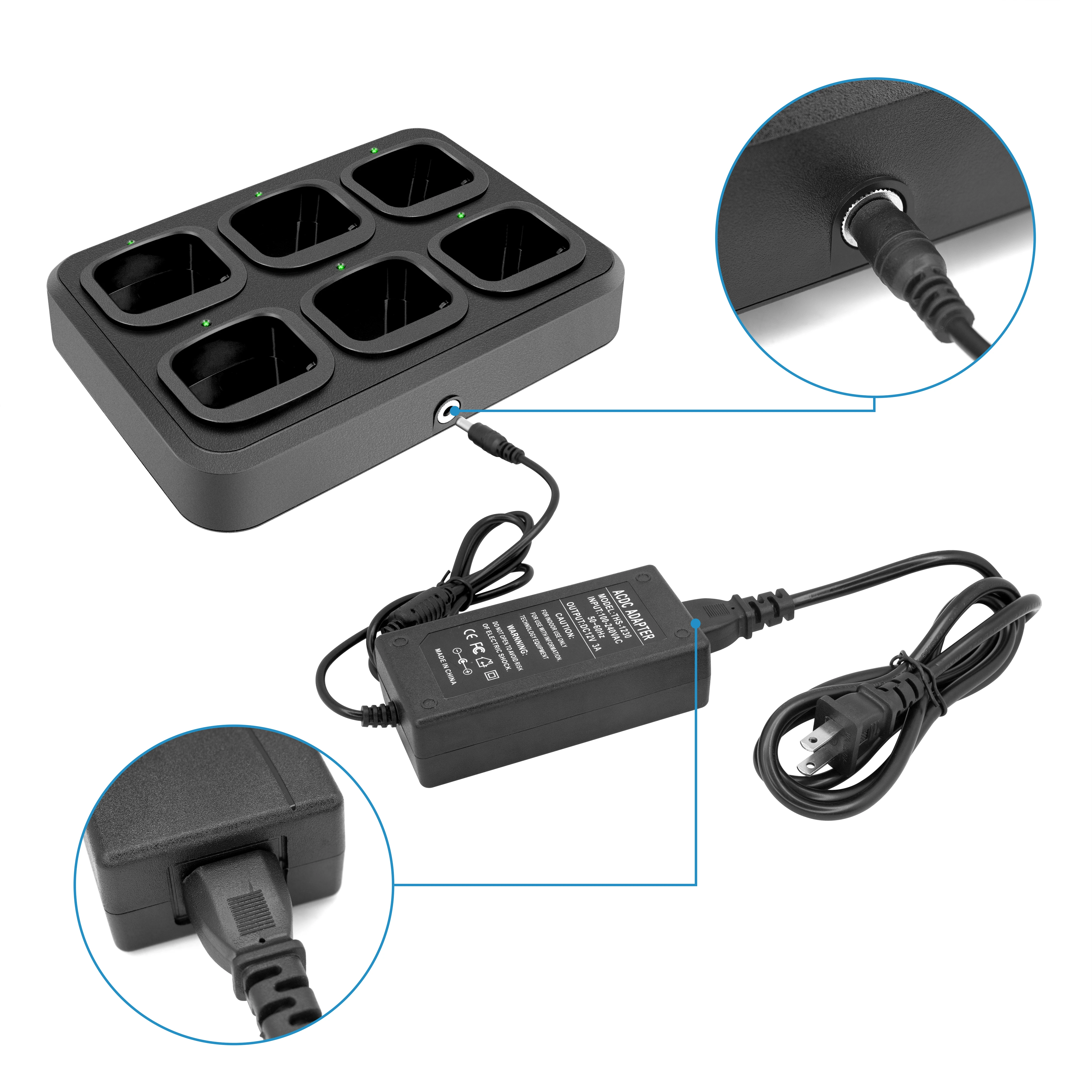 6-Way Multi-Functional Charger Adapter Rapid Charging for BF-UV82 LT-9000 Walkie Talkie Two Way Radio