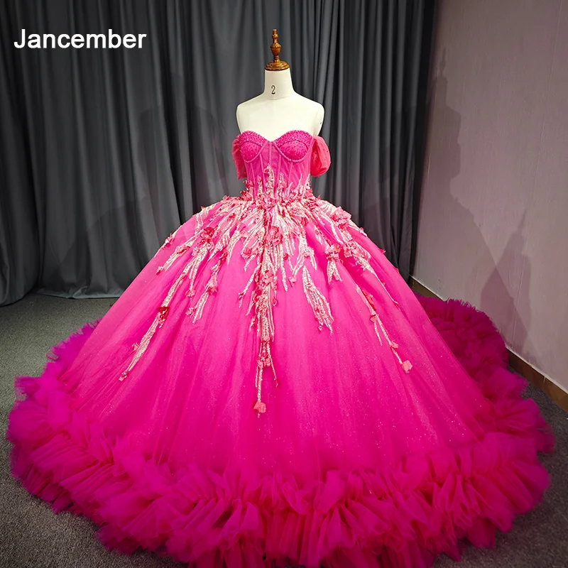 

Jancember Exquisite Wholesale Quinceanera Dresses 2024 Organza Floor-Length Short Sleeves Lace Up Vestidos De 15 Años DY9918G