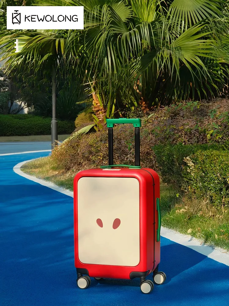 Valigia con Stampa Cartoon Apple, Bagaglio a Mano da 20 Pollici con Apertura Frontale, Telaio in Alluminio e Serratura TSA, Valigia Leggera - immagine 3