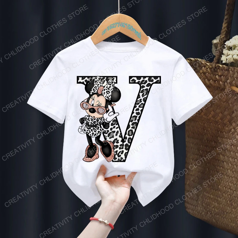 Children T-shirt Minnie Letter A B C D Kawaii Disney
