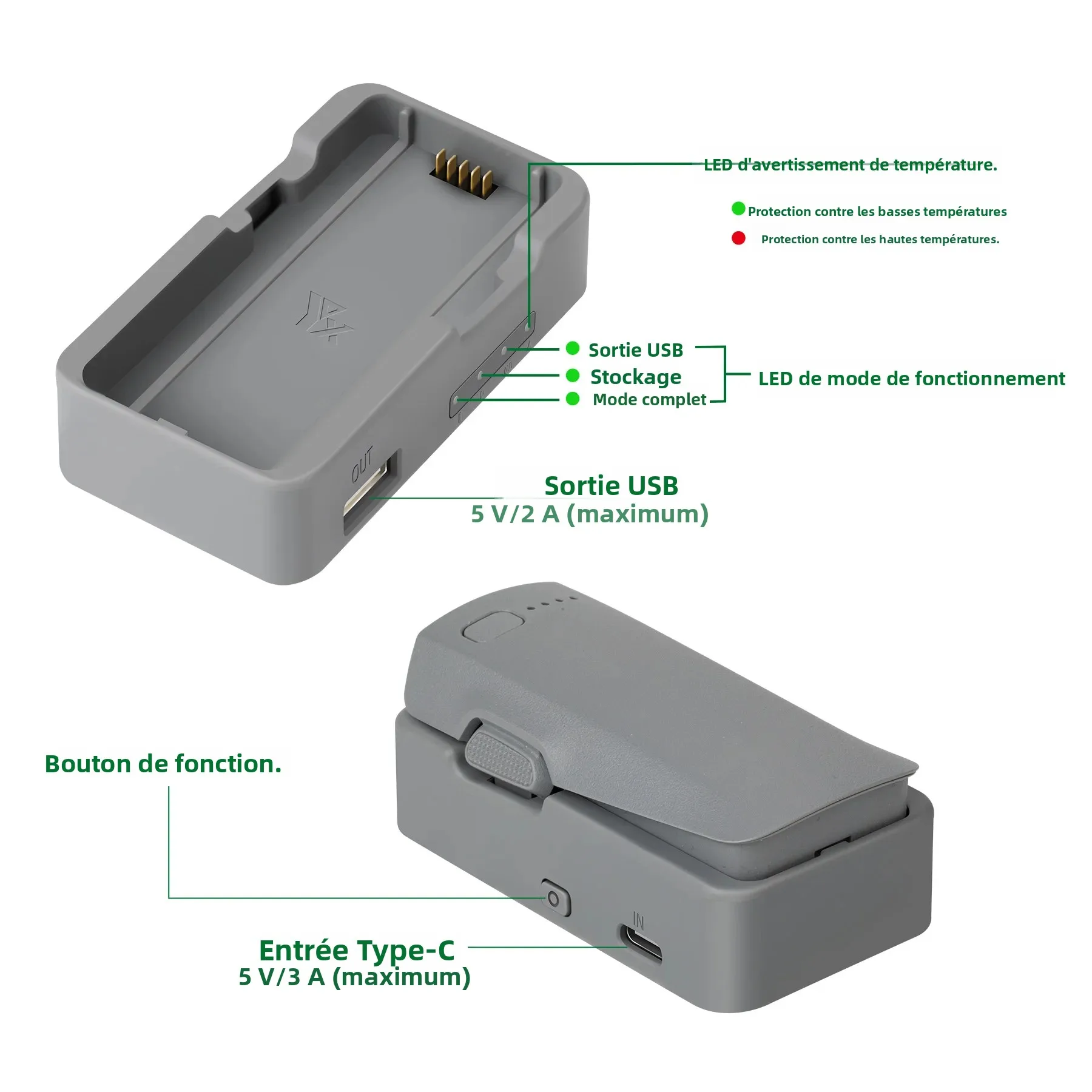 Chargeur USB pour DJI Neo 2 - Station de stockage batterie drone