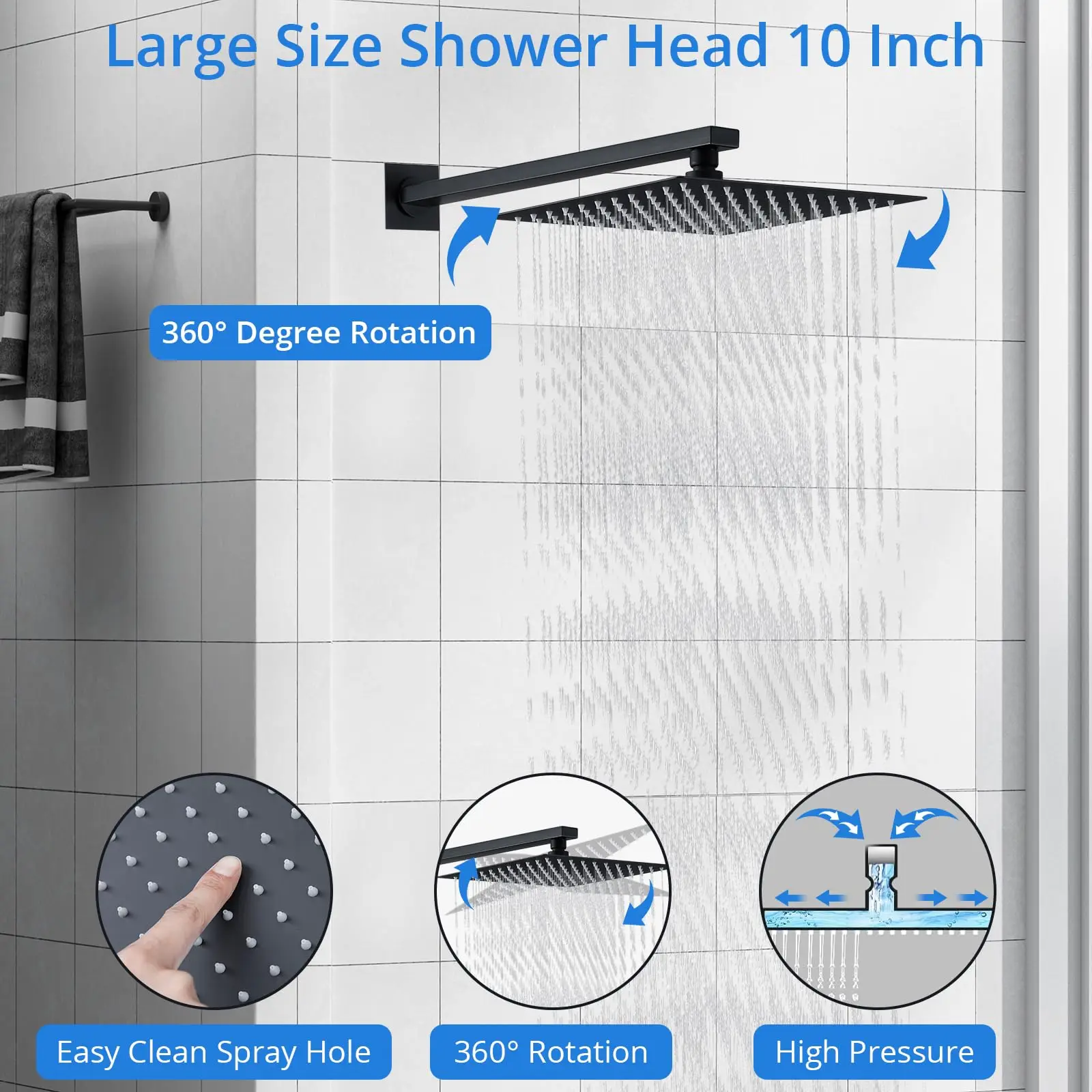 Shower Faucet Set Matte Black Shower System, with 10 inch Shower Head and Handheld Spray Rain, 2 in 1 Wall Mounted 3