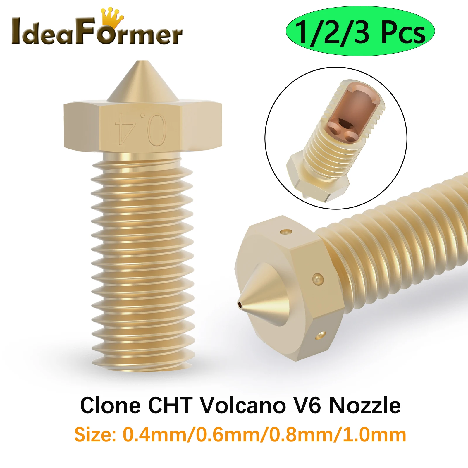 CHT Volcano Nozzle 0.4mm Brass Nozzle High Flow Three-eyes Print Head for Anycubic Vyper,Kobra Max 1.75mm 3D Printer Accessories