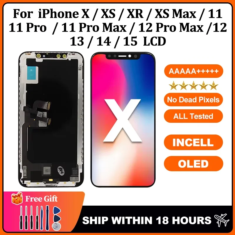 Incell OLED pour iPhone X XS XR XS MAX 11 11 Pro 12 Pro écran LCD avec numériseur d'écran tactile 3D pour iPhone 12 12 Mini 13 14