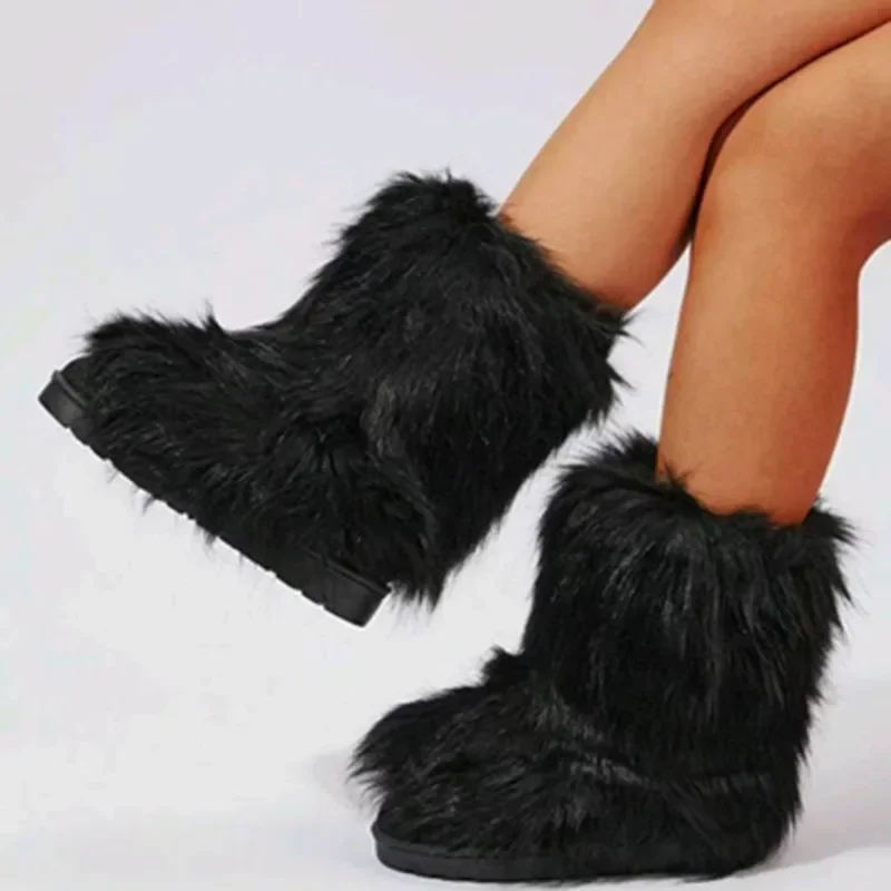 

Женские ботинки без шнуровки, зимние однотонные ботинки с круглым носком, плюшевые теплые удобные повседневные сапоги для снега, 2023