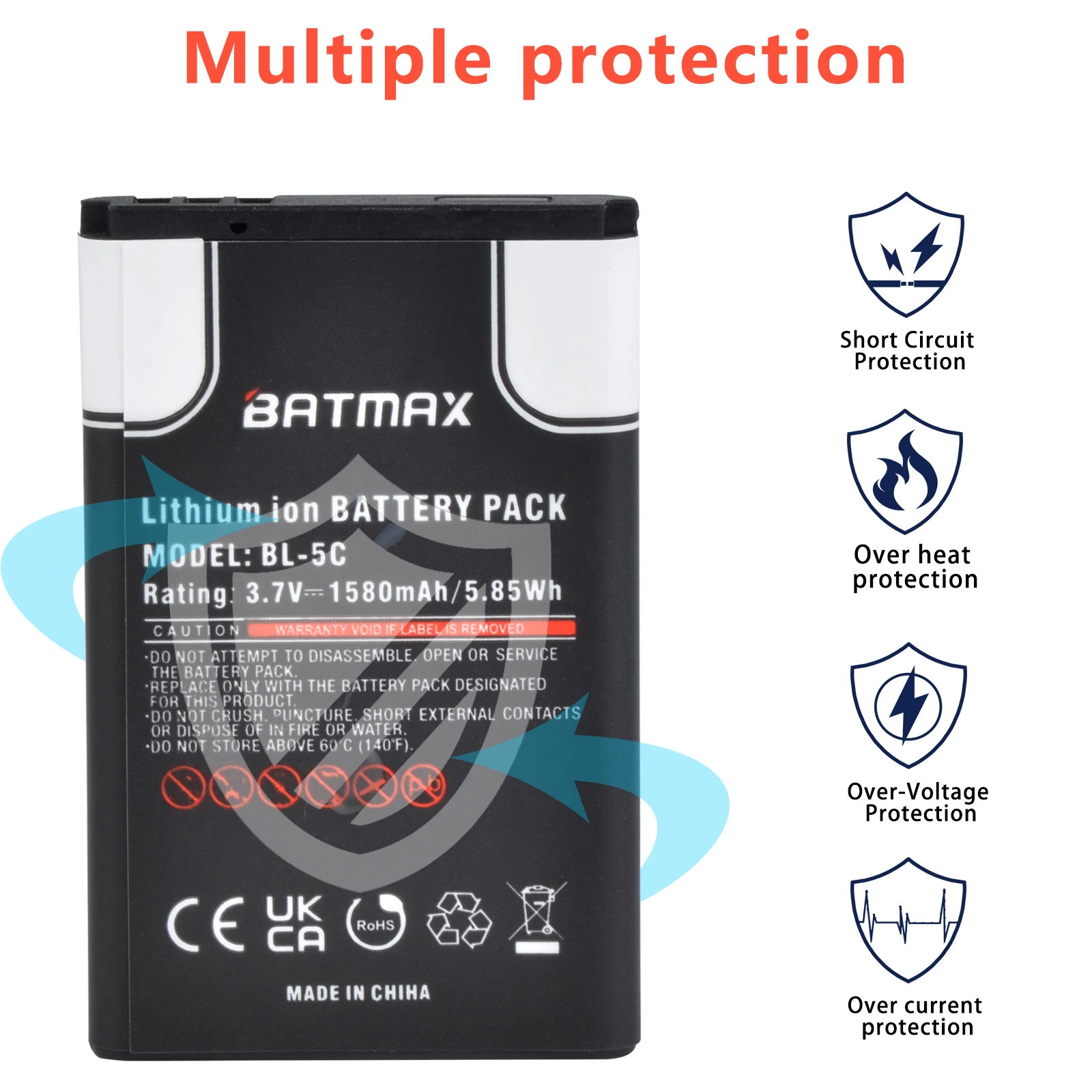 1580mAh BL-5C BL5C BL 5C batteria del telefono agli ioni di litio per Nokia 2112 2118 2255 2270 2280 2300 2600 2610 3125 3230 - immagine 2