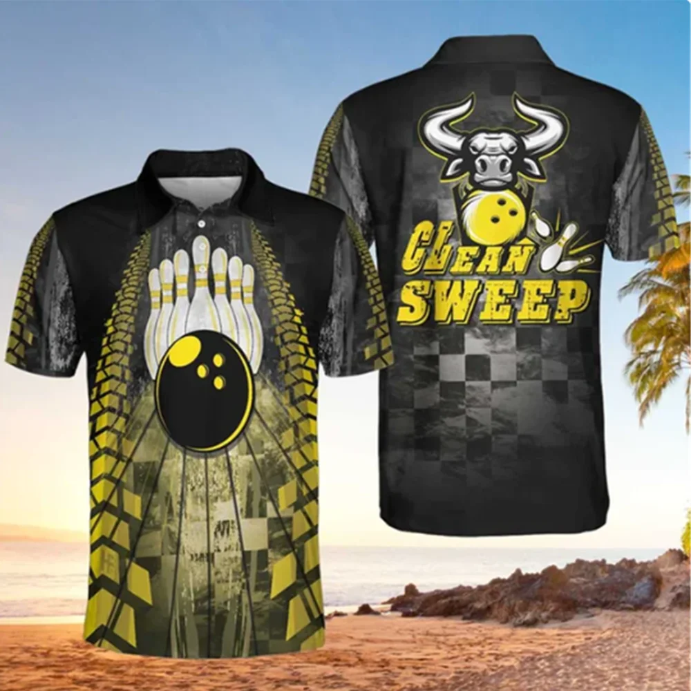 Bowling Polo shirt men's funny bowling jersey personalized bowling team league shirt 3D printed Polo T-shirt
