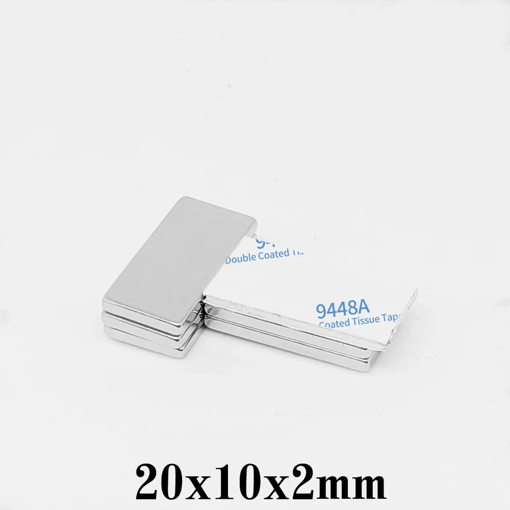 양면 접착 테이프 포함 블록 검색 자석, 강력한 네오디뮴 자석, 3M, 20x10x2mm, 20x10x2mm