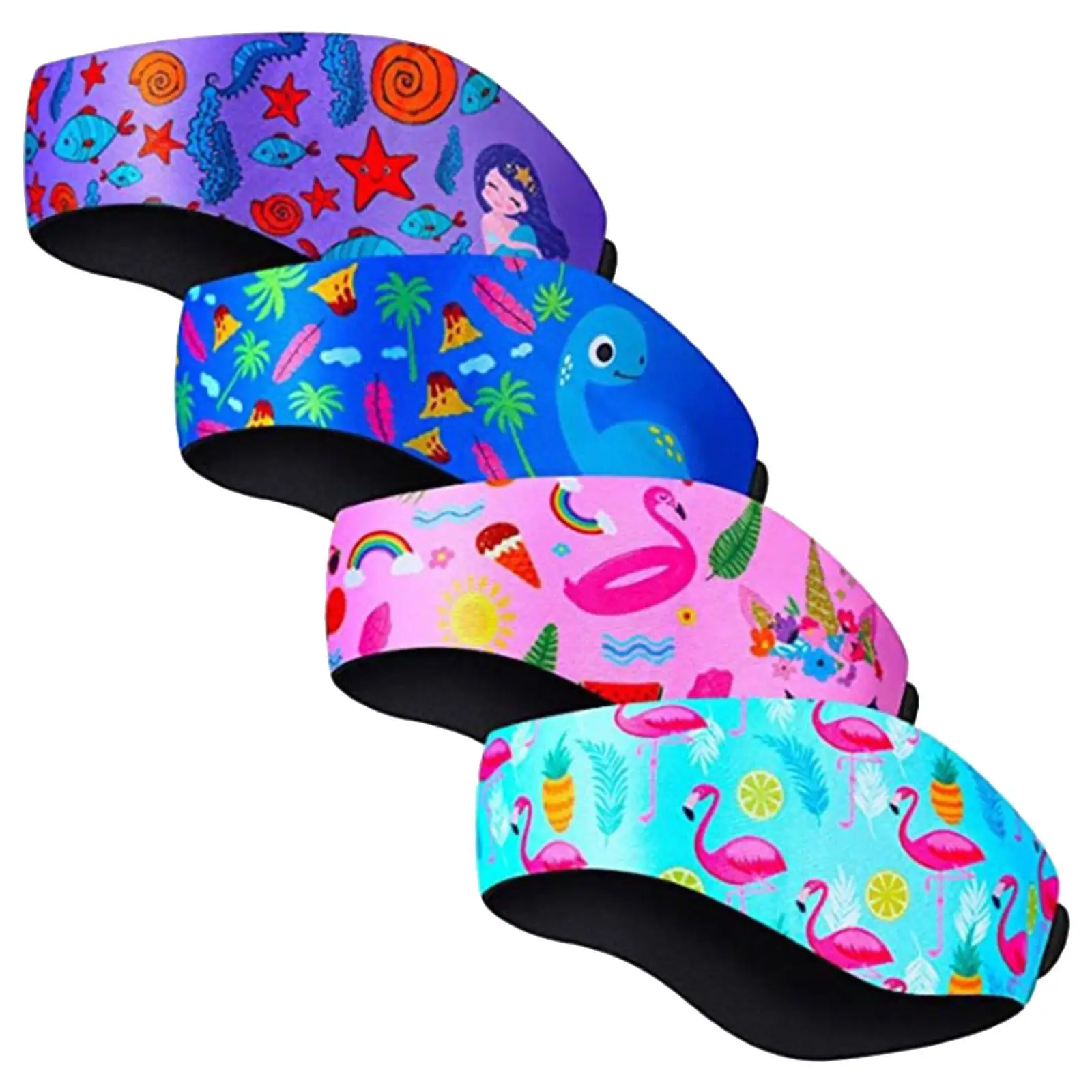 

4 Pieces Kids Swimming Headband for Ears Cartoon Lightweight Neoprene Band for Men Women Swimmer Paddling Canoeing Water Sports