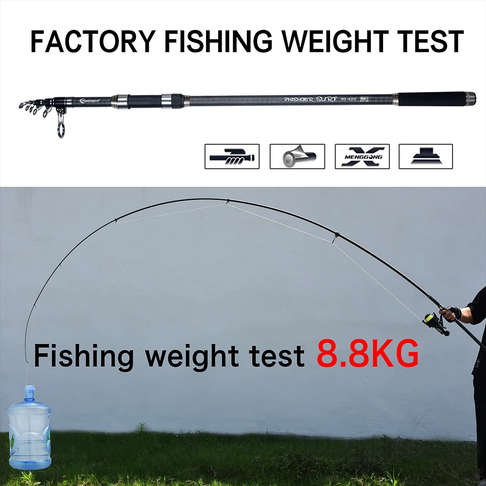 PHISHGER Teleskop-Surf-Spinnrute, 3,6/4,2/4,5 m, Leistung 80–150 g, 30 Zähne, Carbon, für Reisen, Surfcasting, Shore Casting, Biutifu-Angelrute – Detail 3