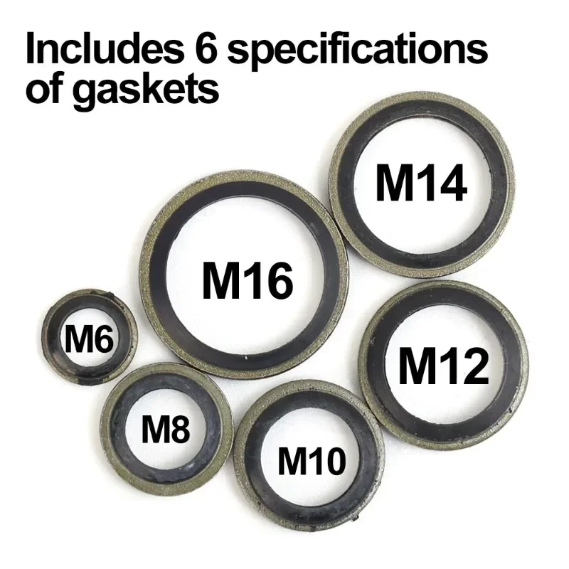 Car Oil Pan Drain Gasket Kit Auto Oil Drain Screw Combined Sealing Washer M6-M16 Bonded Seal Gasket Replaceable Washer Seal Set