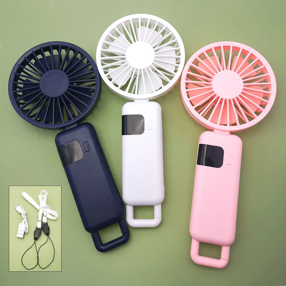2000mAh Handheld Mini Fan Foldable Portable Neck Hanging Fans 5 Speed USB Rechargeable Fan with Phone Stand and Display Screen