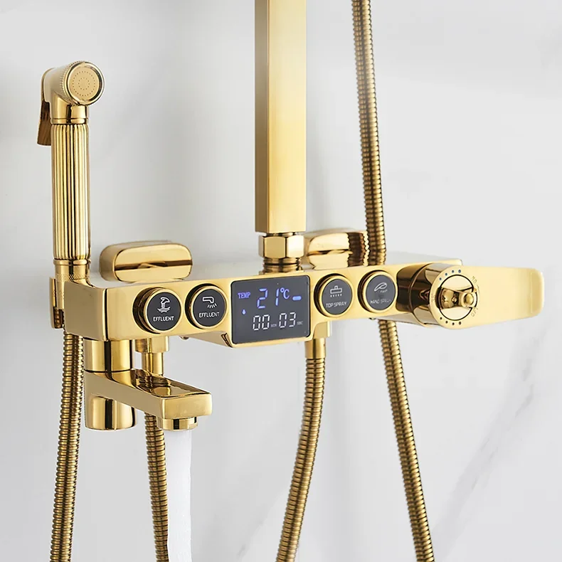 Digital Shower System with 9 Inch Stainless Steel Rain Shower Head  White Gold Thermostatic Digital Bathroom Shower Faucet Set 3