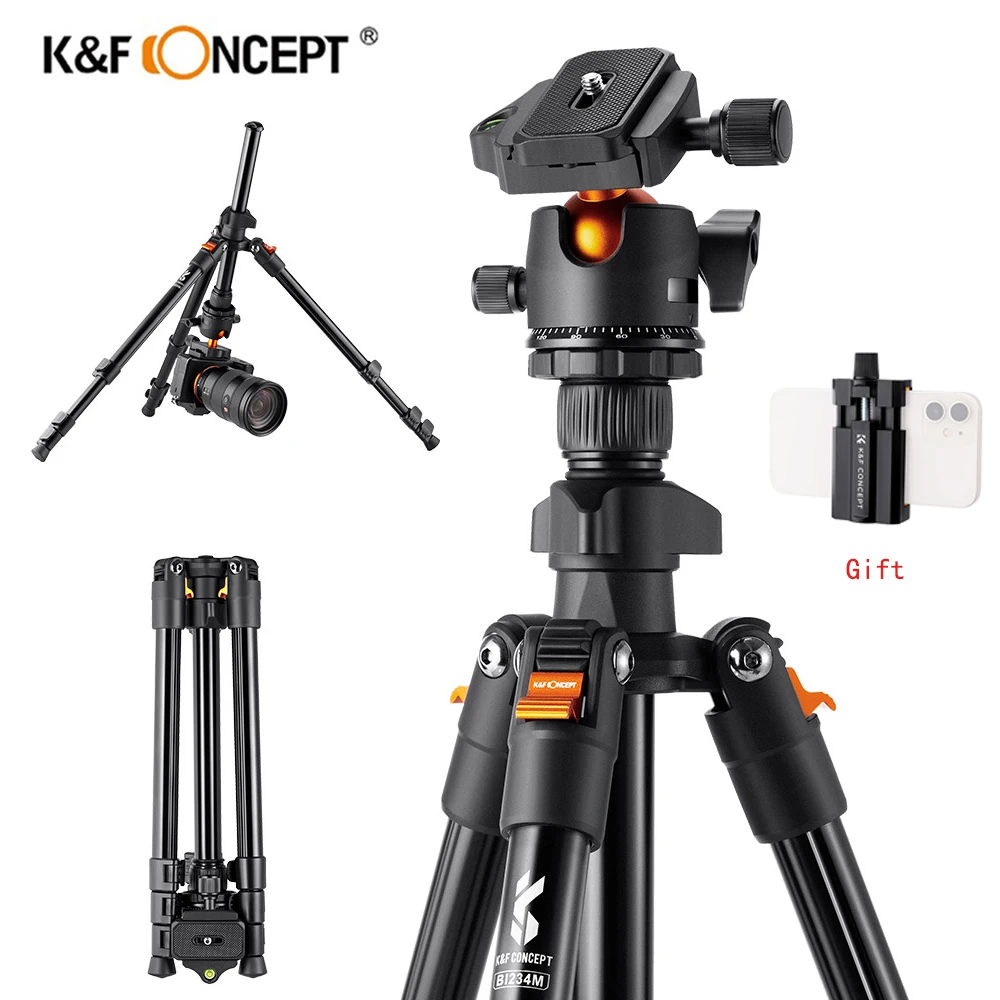 K&F Fogalom 62.99 hüvelykes camer Háromlábú számára DSLR Maroktelefon Alumínium utazási Háromlábú vel 360 Fokszám Körkép golyós fejét Élősövény Fejleszt